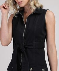 Vestido-de-Sarja-Feminino-Curto-com-Faixa-para-Amarrar-Sem-Manga-Preto-9946402-Preto_4