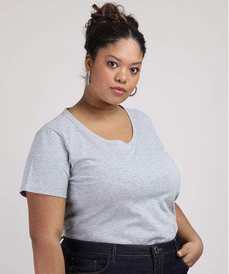 Blusa-Feminina-Plus-Size-Manga-Curta-Decote-V-Cinza-Mescla-9952769-Cinza_Mescla_1