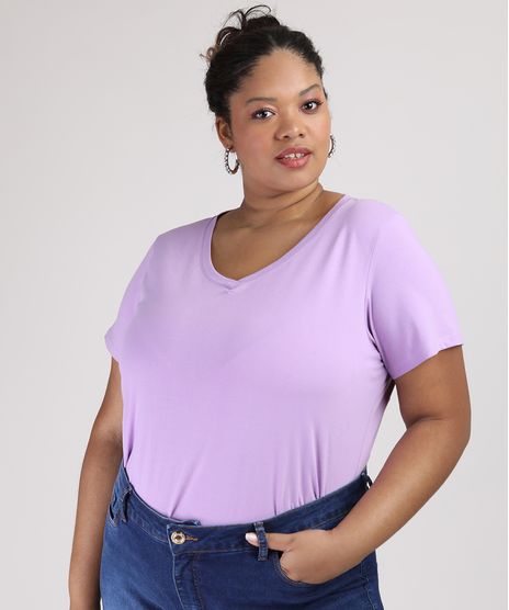 Blusa-Feminina-Plus-Size-Manga-Curta-Decote-V-Lilas-9952769-Lilas_1