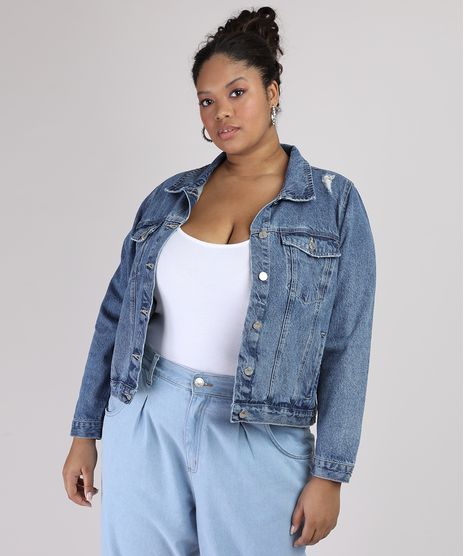 Jaqueta-Jeans-Feminina-Plus-Size-com-Bolso-e-Recorte-Azul-Escuro-9953191-Azul_Escuro_1
