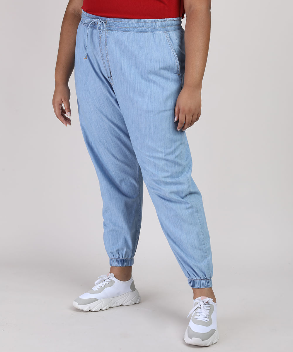 calça jeans com elastico na cintura plus size