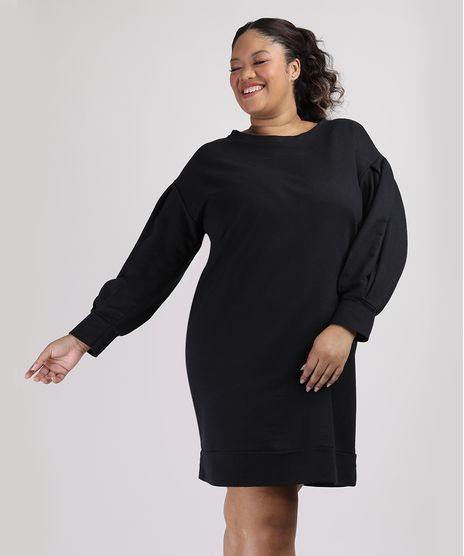 Vestido-de-Moletom-Feminino-Plus-Size-Mindset-Curto-Manga-Bufante-Preto-9953570-Preto_1