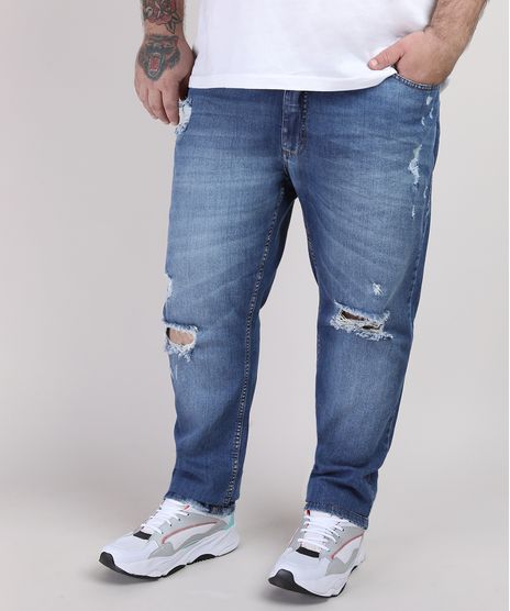 Calca-Jeans-Masculina-Plus-Size-Slim-Destroyed-Azul-Medio-9951375-Azul_Medio_1