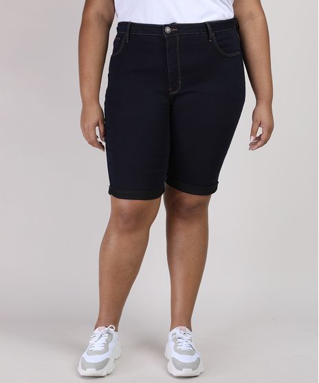 Bermuda-Jeans-Feminina-Ciclista-Plus-Size-com-Bolso-Cintura-Alta-Azul-Escuro-9952772-Azul_Escuro_1