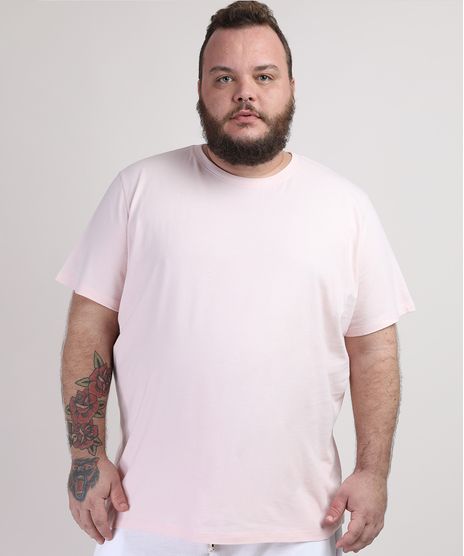Camiseta-Masculina-Plus-Size-Manga-Curta-Gola-Careca-Rosa-Claro-9953518-Rosa_Claro_1