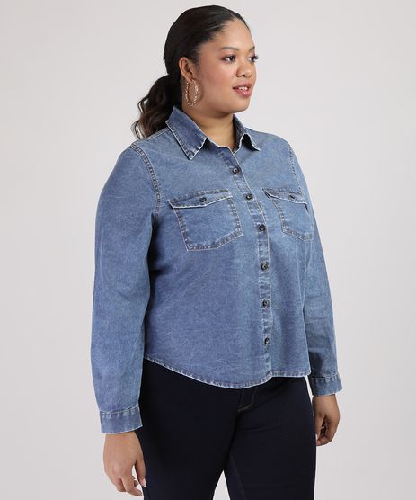 blusa jeans plus size feminina
