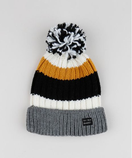 Gorro-de-Trico-Infantil-Listrado-com-Pompom-Caramelo-9785361-Caramelo_1