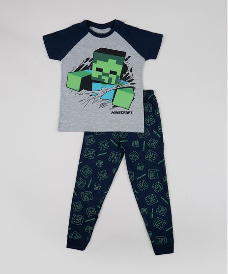Pijama-Infantil-Minecraft-Estampado-Manga-Curta-Cinza-Mescla-9950814-Cinza_Mescla_1