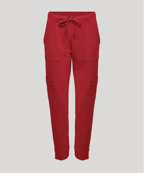 Calca-de-Moletom-Feminina-Cargo-Cintura-Alta-Vermelho-Escuro-9731587-Vermelho_Escuro_1
