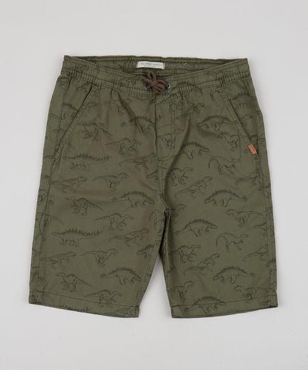 Bermuda-de-Sarja-Infantil-Estampada-de-Dinossauros-com-Bolsos-Verde-Militar-9944378-Verde_Militar_1
