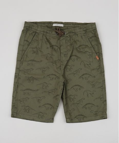 Bermuda-de-Sarja-Infantil-Estampada-de-Dinossauros-com-Bolsos-Verde-Militar-9944378-Verde_Militar_1