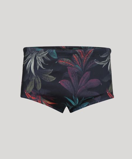Sunga-Masculina-Slim-Estampa-de-Folhagens-Preta-9896866-Preto_1