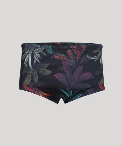 Sunga-Masculina-Slim-Estampa-de-Folhagens-Preta-9896866-Preto_1