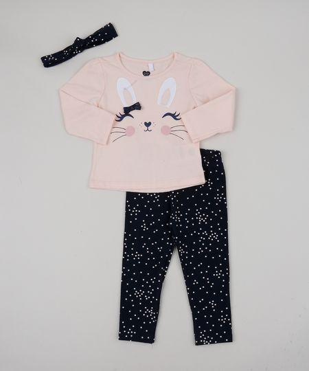 Conjunto-Infantil-de-Blusa-Coelhinha-Manga-Longa-Rose---Calca-Legging-Estampada-de-Poa---Faixa-para-Cabelo-Preta-9944853-Preto_1