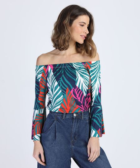 Blusa-Feminina-Ombro-a-Ombro-Estampada-de-Folhagem-Manga-Sino-Multicor-9943516-Multicor_1 Blusa-Feminina-Ombro-a-Ombro-Estampada-de-Folhagem-Manga-Sino-Multicor-9943516-Multicor_1