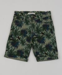 Bermuda-de-Sarja-Infantil-Estampada-de-Folhagem-com-Bolsos-Verde-Militar-9944380-Verde_Militar_1