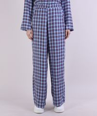 Calca-de-Pijama-Feminina-Mindset-Estampada-Xadrez-com-Bolsos-Azul-9953714-Azul_1