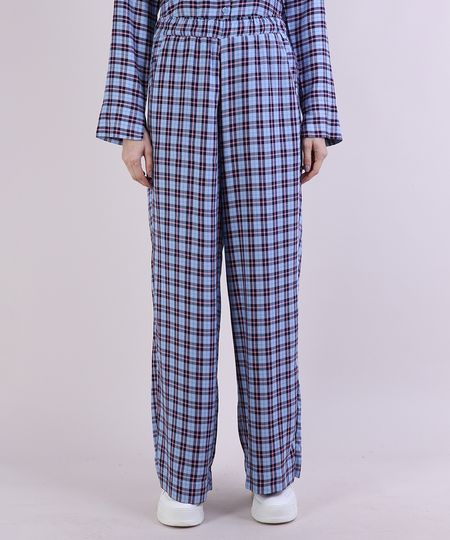 Calca-de-Pijama-Feminina-Mindset-Estampada-Xadrez-com-Bolsos-Azul-9953714-Azul_1