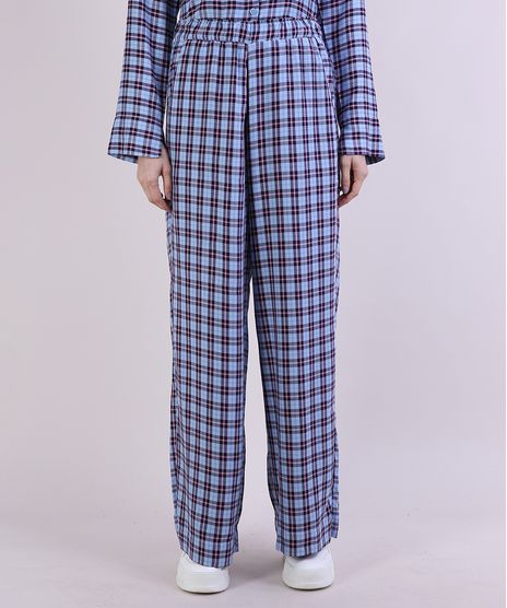 Calca-de-Pijama-Feminina-Mindset-Estampada-Xadrez-com-Bolsos-Azul-9953714-Azul_1
