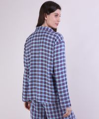 Camisa-de-Pijama-Feminina-Mindset-Estampada-Xadrez-Manga-Longa-Azul-9953712-Azul_2