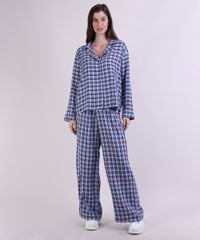 Camisa-de-Pijama-Feminina-Mindset-Estampada-Xadrez-Manga-Longa-Azul-9953712-Azul_3