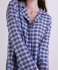 Camisa-de-Pijama-Feminina-Mindset-Estampada-Xadrez-Manga-Longa-Azul-9953712-Azul_4