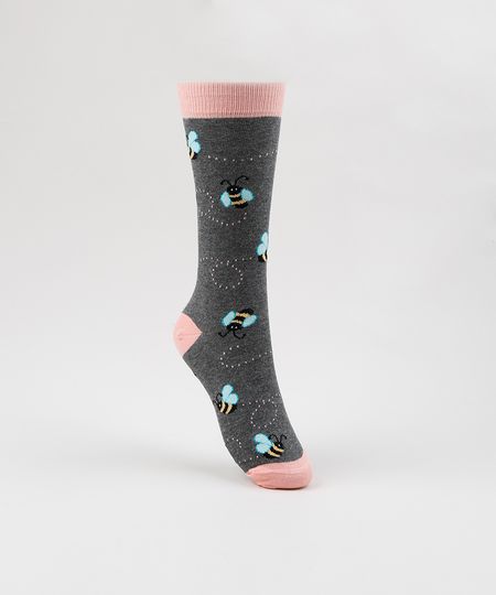 Meia-Feminina-Cano-Alto-Estampada-de-Abelhas-Cinza-Mescla-Escuro-9954839-Cinza_Mescla_Escuro_1