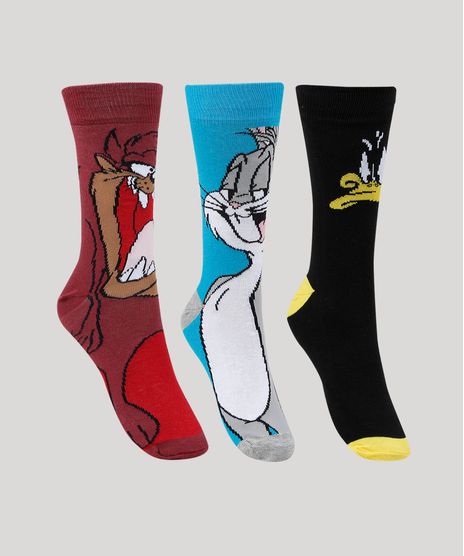 Kit-de-3-Meias-Masculinas-Cano-Alto-Looney-Tunes-Multicor-9951401-Multicor_1