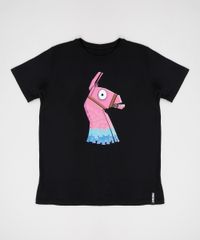 Camiseta-Juvenil-Fortnite-Lhama-Manga-Curta-Preta-9945954-Preto_1