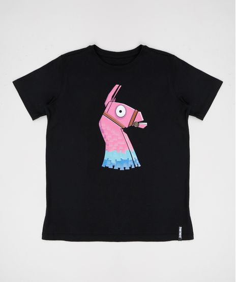 Camiseta-Juvenil-Fortnite-Lhama-Manga-Curta-Preta-9945954-Preto_1