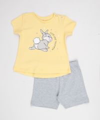 Conjunto-Infantil-Tambor-Bambi-de-Blusa-Manga-Curta-Amarela---Short-em-Moletom-Cinza-Mescla-9951742-Cinza_Mescla_1