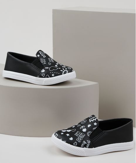 Tenis-Slip-On-Infantil-Sonho-de-Crianca-Estampado-de-Coracoes-Preta-9953698-Preto_1