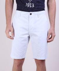 Bermuda-de-Sarja-Masculina-Reta-Estampada-de-Folhagem-com-Bolsos-Off-White-9948036-Off_White_1
