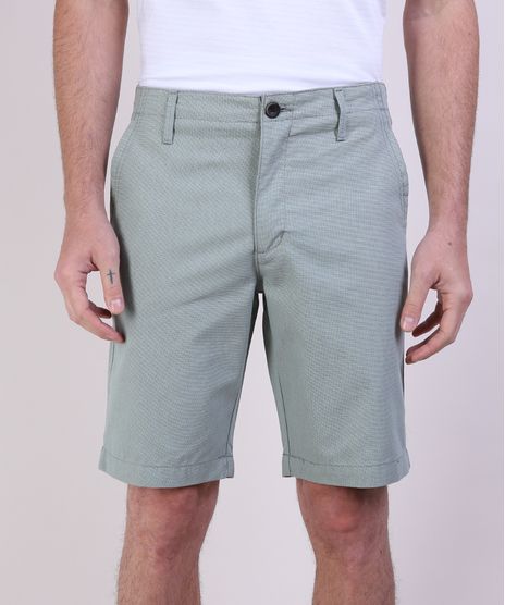 Bermuda-de-Sarja-Masculina-Reta-Estampada-Quadriculada-com-Bolsos-Verde-Claro-9948031-Verde_Claro_1