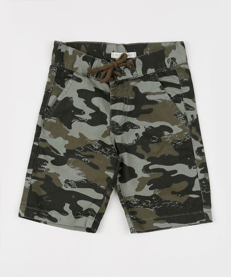 Bermuda-de-Sarja-Reta-Estampada-Camuflada-com-Bolsos-Verde-Militar-9942098-Verde_Militar_1