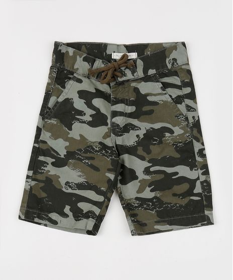 Bermuda-de-Sarja-Reta-Estampada-Camuflada-com-Bolsos-Verde-Militar-9942098-Verde_Militar_1