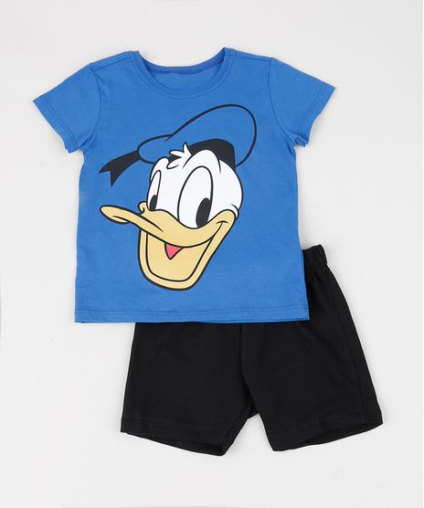 Conjunto-Infantil-de-Camiseta-Donald-Manga-Curta-Azul---Bermuda-em-Moletom-Preto-9942605-Preto_1