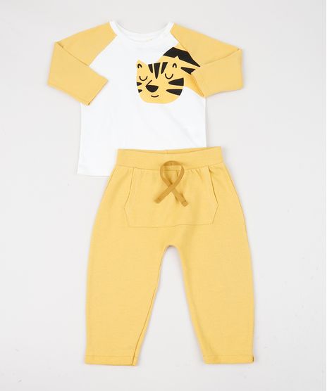 Conjunto-Infantil-Tigre-de-Camiseta-Manga-Longa-Off-White---Calca-de-Moletom-Mostarda-9945881-Mostarda_1
