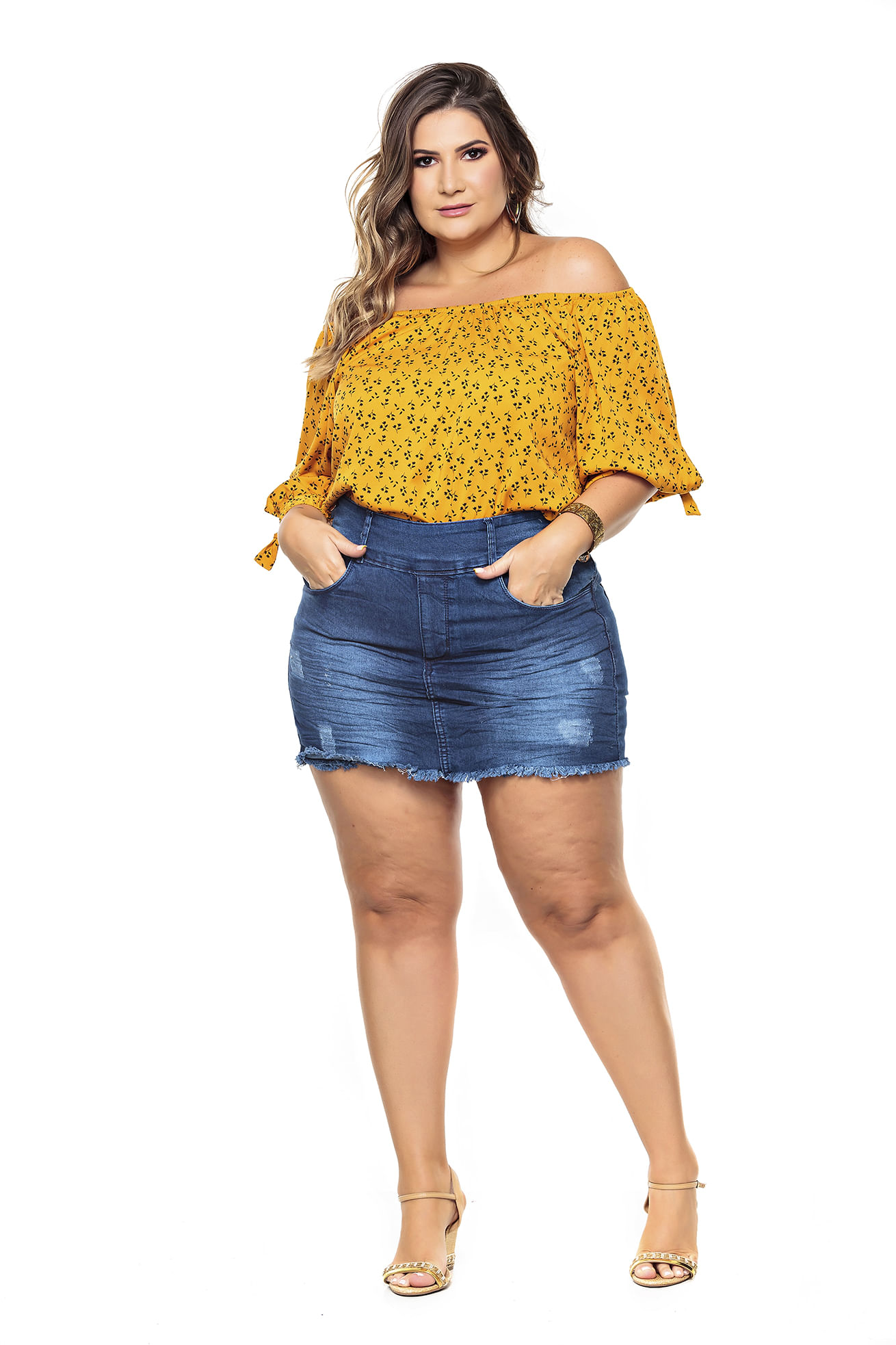 short saia branco plus size