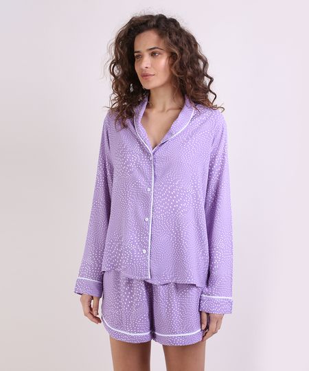 Camisa-de-Pijama-Feminina-Estampada-de-Poa-Manga-Longa-Lilas-9954382-Lilas_1
