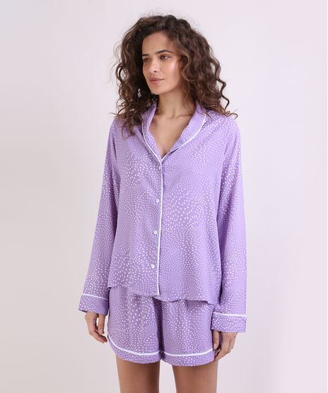 Camisa-de-Pijama-Feminina-Estampada-de-Poa-Manga-Longa-Lilas-9954382-Lilas_1