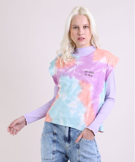 Regata-Muscle-Tee-Feminina-Estampada-Tie-Dye-com-Ombreira-Decote-Redondo-Multicor-9953454-Multicor_1