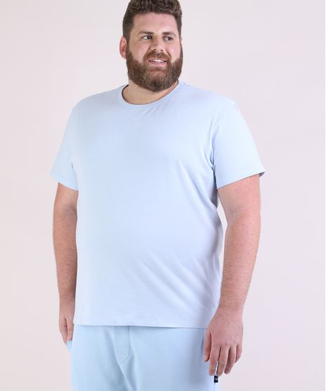 Camiseta-Masculina-Plus-Size-Manga-Curta-Gola-Careca-Azul-Claro-9953518-Azul_Claro_1