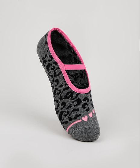 Meia-Feminina-Sapatilha-Estampada-Animal-Print-de-Onca-Preta-9954851-Preto_1
