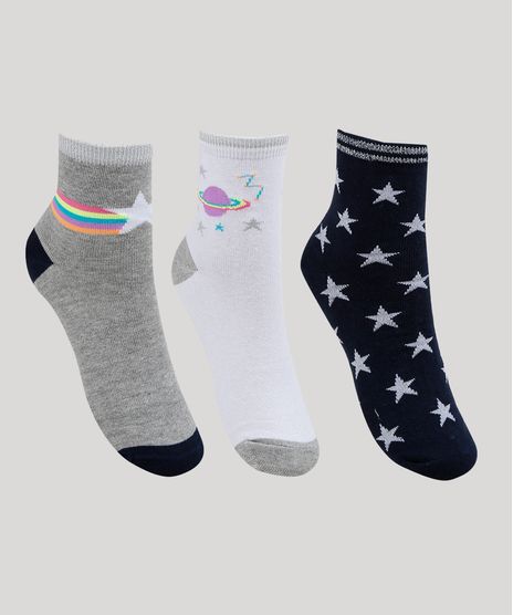 Kit-de-3-Meias-Femininas-Cano-Medio-Estampado-de-Estrelas-e-Planetas-Multicor-9954847-Multicor_1