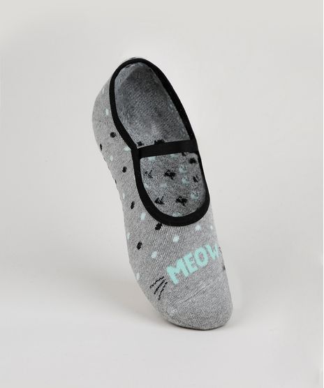 Meia-Feminina-Sapatilha-Estampada-de-Poa-Cinza-Mescla-9954853-Cinza_Mescla_1