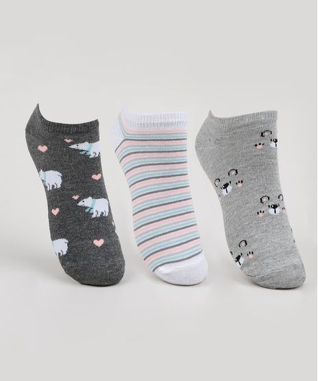 Kit-de-3-Meias-Femininas-Cano-Baixo-Estampada-de-Ursos-e-Listras-Multicor-9954849-Multicor_1