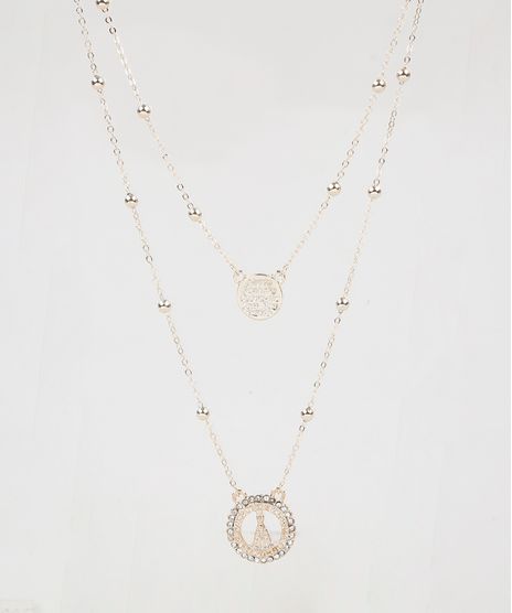 Colar-Feminino-Folheados-Duplo-com-Pingente-de-Nossa-Senhora-e-Strass-Dourado-Colar-Feminino-Folheados-Duplo-com-Pingente-de-Nossa-Senhora-e-Strass-Dourado_1