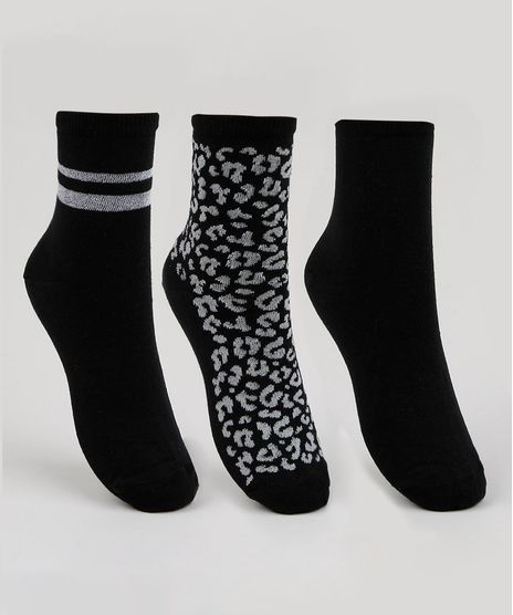 Kit-de-3-Meias-Femininas-Cano-Medio-EstampadoAnimal-Print-e-Listras-Preto-9949074-Preto_1