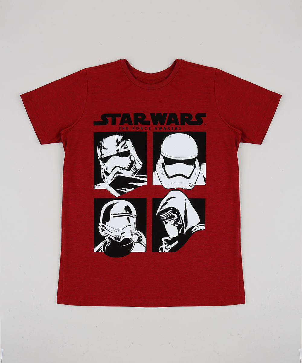 Camiseta Juvenil Star Wars Stormtrooper Manga Curta Vermelha